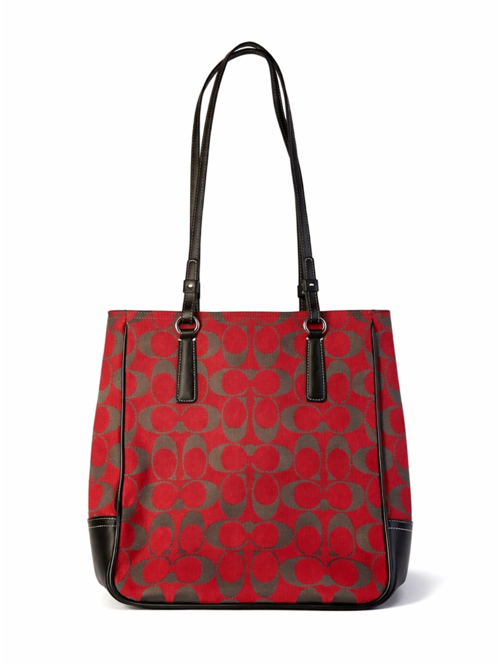 Coach 6090 Red & Brown Signature Slim Jacquard Tote